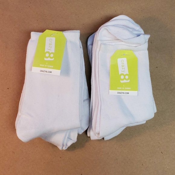Crazy 8 Ankle Socks 6 Pack Large 3-5 White - Picture 3 of 5